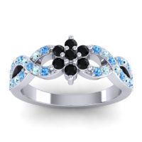 Black Onyx Fashion Ring In 14k White Gold With Swiss Blue Topaz And Aquamarine – Nalini Simple Ring