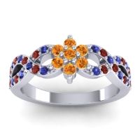Citrine Fashion Ring In 14k White Gold With Blue Sapphire And Garnet – Nalini Simple Ring