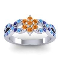 Citrine Fashion Ring In 14k White Gold With Swiss Blue Topaz And Blue Sapphire – Nalini Simple Ring