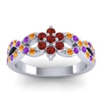 Garnet Fashion Ring In 14k White Gold With Citrine And Amethyst – Nalini Simple Ring