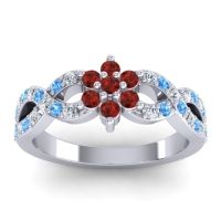 Garnet Fashion Ring In 14k White Gold With Lab Diamond And Swiss Blue Topaz – Nalini Simple Ring