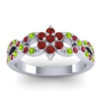 Garnet Fashion Ring In 14k White Gold With Peridot And Ruby – Nalini Simple Ring