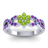 Peridot Fashion Ring In 14k White Gold With Amethyst And Blue Sapphire – Nalini Simple Ring