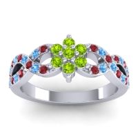 Peridot Fashion Ring In 14k White Gold With Ruby And Swiss Blue Topaz – Nalini Simple Ring
