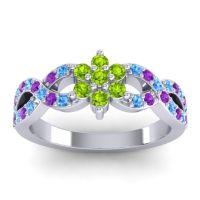 Peridot Fashion Ring In 14k White Gold With Swiss Blue Topaz And Amethyst – Nalini Simple Ring