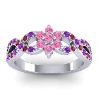 Pink Tourmaline Fashion Ring In 14k White Gold With Amethyst And Ruby – Nalini Simple Ring