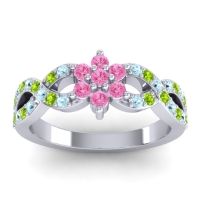 Pink Tourmaline Fashion Ring In 14k White Gold With Aquamarine And Peridot – Nalini Simple Ring