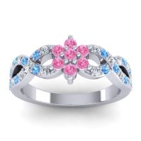 Pink Tourmaline Fashion Ring In 14k White Gold With Lab Diamond And Swiss Blue Topaz – Nalini Simple Ring