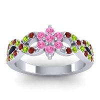 Pink Tourmaline Fashion Ring In 14k White Gold With Garnet And Peridot – Nalini Simple Ring