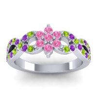 Pink Tourmaline Fashion Ring In 14k White Gold With Peridot And Amethyst – Nalini Simple Ring