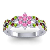 Pink Tourmaline Fashion Ring In 14k White Gold With Peridot And Garnet – Nalini Simple Ring