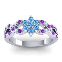 Swiss Blue Topaz Fashion Ring In 14k White Gold With Amethyst And Aquamarine – Nalini Simple Ring