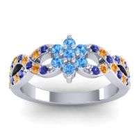 Swiss Blue Topaz Fashion Ring In 14k White Gold With Blue Sapphire And Citrine – Nalini Simple Ring