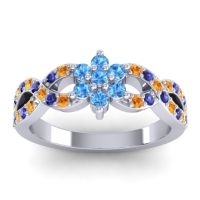 Swiss Blue Topaz Fashion Ring In 14k White Gold With Citrine And Blue Sapphire – Nalini Simple Ring