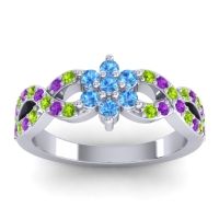 Swiss Blue Topaz Fashion Ring In 14k White Gold With Peridot And Amethyst – Nalini Simple Ring