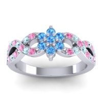 Swiss Blue Topaz Fashion Ring In 14k White Gold With Pink Tourmaline And Aquamarine – Nalini Simple Ring