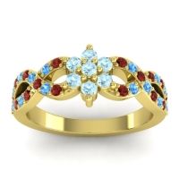 Aquamarine Fashion Ring In 14k Yellow Gold With Garnet And Swiss Blue Topaz – Nalini Simple Ring