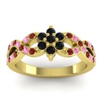 Black Onyx Fashion Ring In 14k Yellow Gold With Garnet And Pink Tourmaline – Nalini Simple Ring