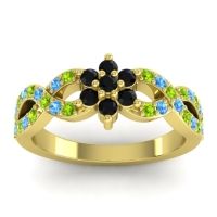 Black Onyx Fashion Ring In 14k Yellow Gold With Peridot And Swiss Blue Topaz – Nalini Simple Ring