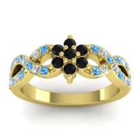 Black Onyx Fashion Ring In 14k Yellow Gold With Swiss Blue Topaz And Lab Diamond – Nalini Simple Ring