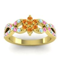 Citrine Fashion Ring In 14k Yellow Gold With Aquamarine And Pink Tourmaline – Nalini Simple Ring