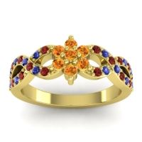 Citrine Fashion Ring In 14k Yellow Gold With Garnet And Blue Sapphire – Nalini Simple Ring
