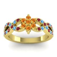 Citrine Fashion Ring In 14k Yellow Gold With Ruby And Swiss Blue Topaz – Nalini Simple Ring