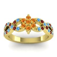 Citrine Fashion Ring In 14k Yellow Gold With Swiss Blue Topaz And Garnet – Nalini Simple Ring