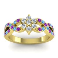 Lab Diamond Fashion Ring In 14k Yellow Gold With Amethyst And Swiss Blue Topaz – Nalini Simple Ring