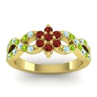Garnet Fashion Ring In 14k Yellow Gold With Aquamarine And Peridot – Nalini Simple Ring