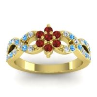 Garnet Fashion Ring In 14k Yellow Gold With Lab Diamond And Swiss Blue Topaz – Nalini Simple Ring