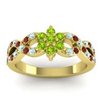 Peridot Fashion Ring In 14k Yellow Gold With Aquamarine And Garnet – Nalini Simple Ring