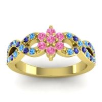 Pink Tourmaline Fashion Ring In 14k Yellow Gold With Swiss Blue Topaz And Blue Sapphire – Nalini Simple Ring