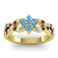 Swiss Blue Topaz Fashion Ring In 14k Yellow Gold With Aquamarine And Garnet – Nalini Simple Ring