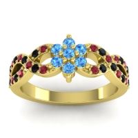 Swiss Blue Topaz Fashion Ring In 14k Yellow Gold With Ruby And Black Onyx – Nalini Simple Ring
