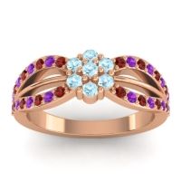 Aquamarine Fashion Ring In 14K Rose Gold With Amethyst And Garnet – Kalikda Simple Ring