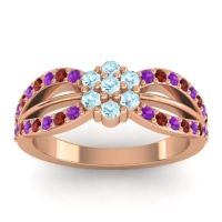 Aquamarine Fashion Ring In 14K Rose Gold With Garnet And Amethyst – Kalikda Simple Ring