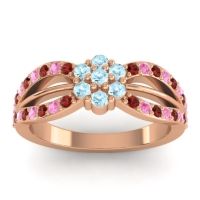 Aquamarine Fashion Ring In 14K Rose Gold With Pink Tourmaline And Garnet – Kalikda Simple Ring