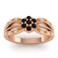 Black Onyx Fashion Ring In 14K Rose Gold With Lab Diamond And Citrine – Kalikda Simple Ring