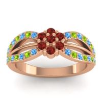 Garnet Fashion Ring In 14K Rose Gold With Peridot And Swiss Blue Topaz – Kalikda Simple Ring