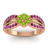 Peridot Fashion Ring In 14K Rose Gold With Amethyst And Ruby – Kalikda Simple Ring