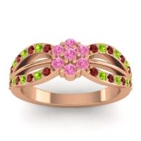 Pink Tourmaline Fashion Ring In 14K Rose Gold With Peridot And Garnet – Kalikda Simple Ring
