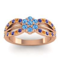 Swiss Blue Topaz Fashion Ring In 14K Rose Gold With Citrine And Blue Sapphire – Kalikda Simple Ring