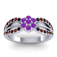 Amethyst Fashion Ring In 14k White Gold With Garnet And Black Onyx – Kalikda Simple Ring
