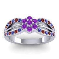 Amethyst Fashion Ring In 14k White Gold With Garnet And Blue Sapphire – Kalikda Simple Ring