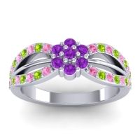 Amethyst Fashion Ring In 14k White Gold With Peridot And Pink Tourmaline – Kalikda Simple Ring