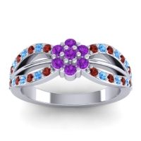 Amethyst Fashion Ring In 14k White Gold With Swiss Blue Topaz And Garnet – Kalikda Simple Ring