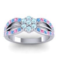 Aquamarine Fashion Ring In 14k White Gold With Pink Tourmaline And Swiss Blue Topaz – Kalikda Simple Ring