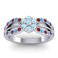 Aquamarine Fashion Ring In 14k White Gold With Swiss Blue Topaz And Garnet – Kalikda Simple Ring