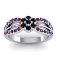 Black Onyx Fashion Ring In 14k White Gold With Blue Sapphire And Garnet – Kalikda Simple Ring